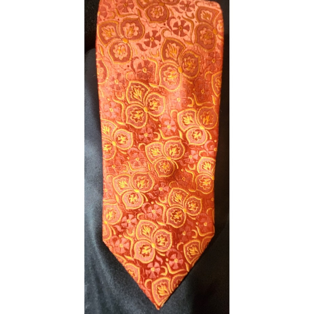 Luxurious Orange Embroidered 100% Silk Neck Tie Made In Italy by Hugo Boss NWT